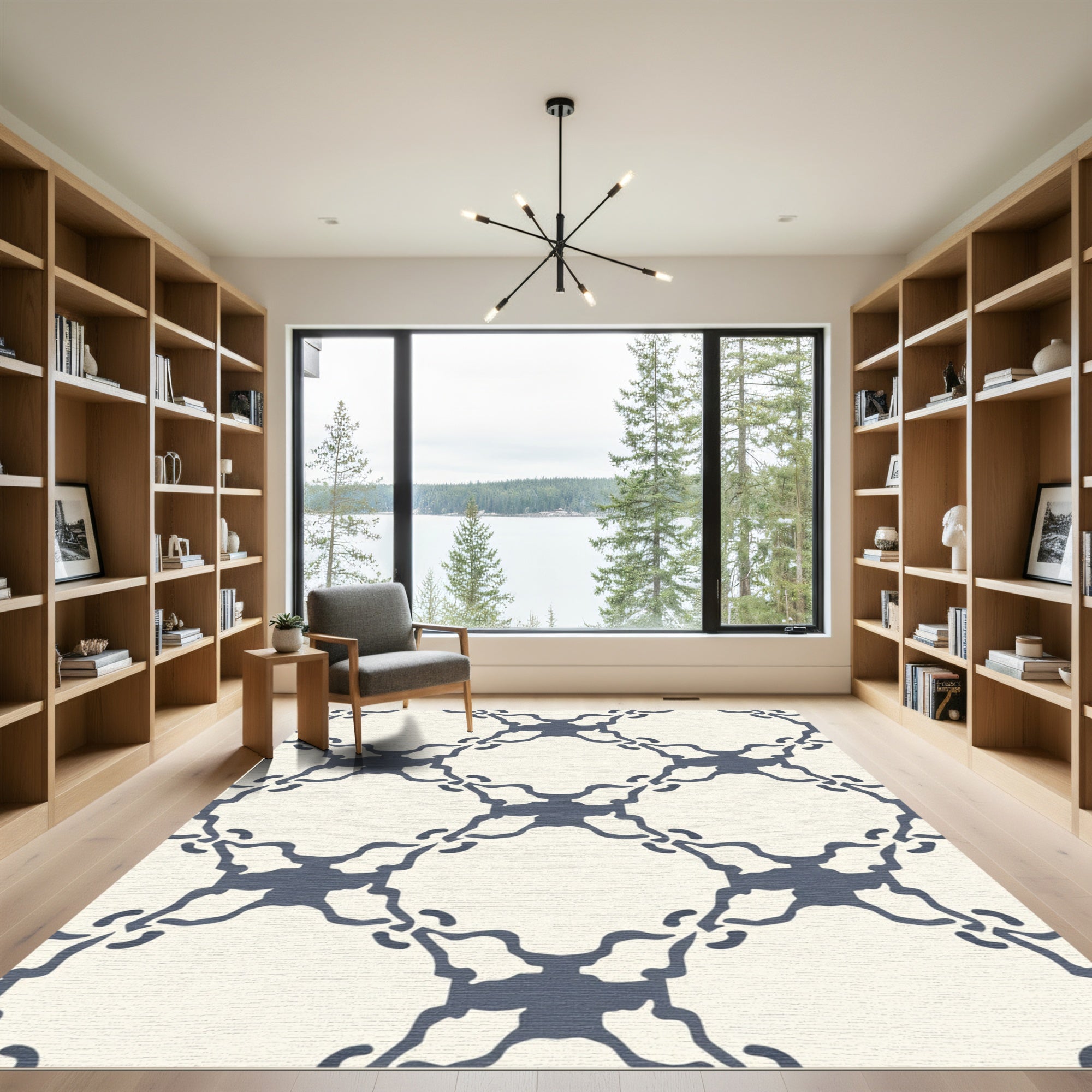 Cream Navy Interlocking Quatrefoil Rug