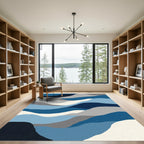 Abstract Wavy Blue Gray Landscape Rug