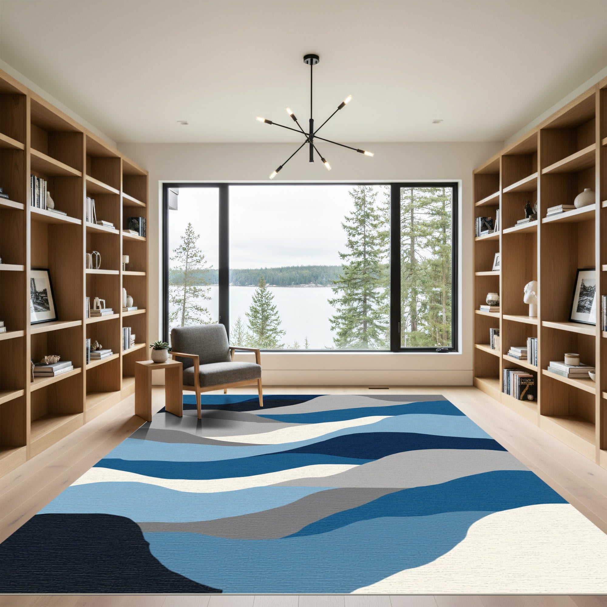 Abstract Wavy Blue Gray Landscape Rug