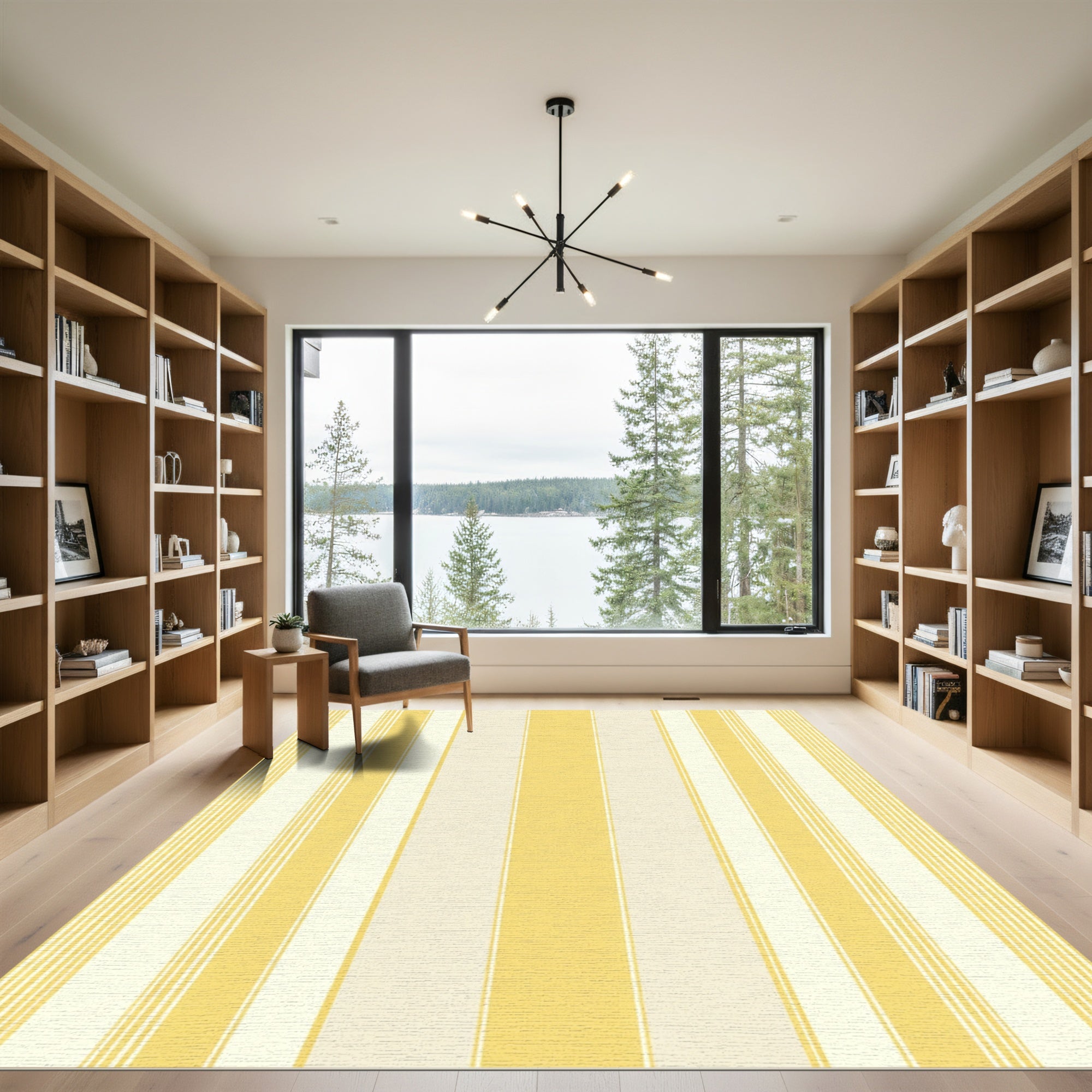 Sunny Yellow Cream Vertical Stripes Rug
