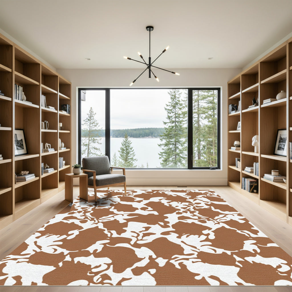 Brown White Abstract Splatter Rug