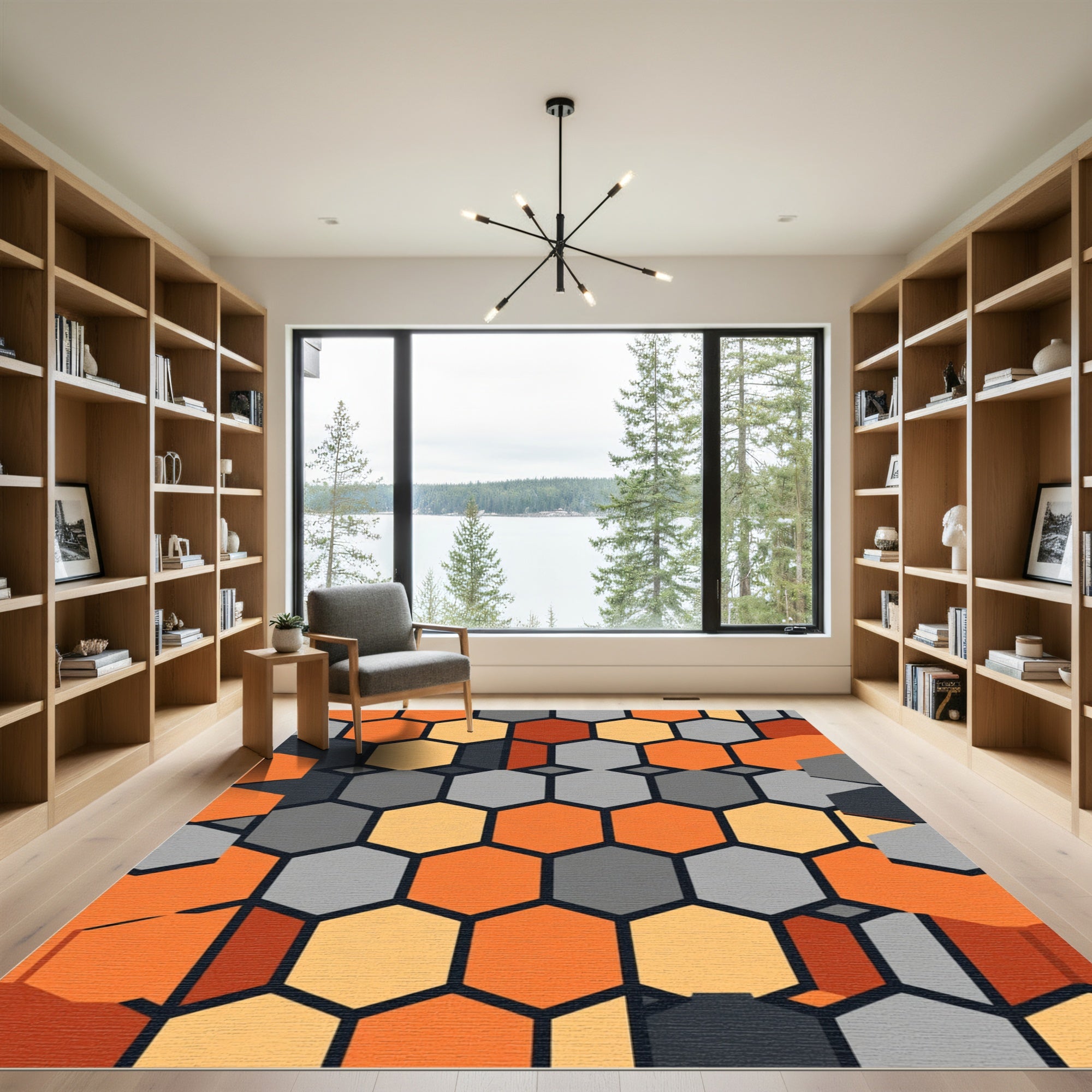 Geometric Honeycomb Orange Gray Rug