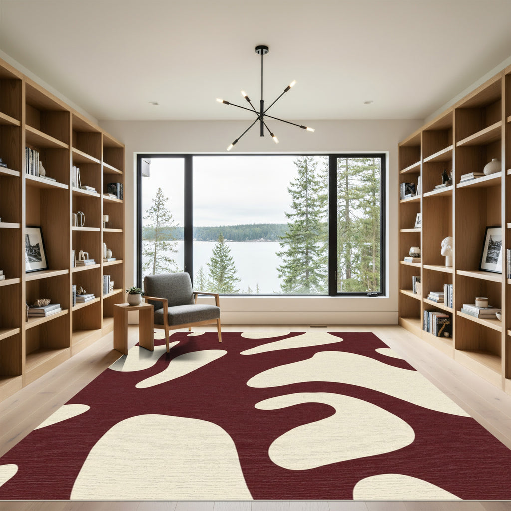 Deep Crimson Organic Blob Abstract Rug