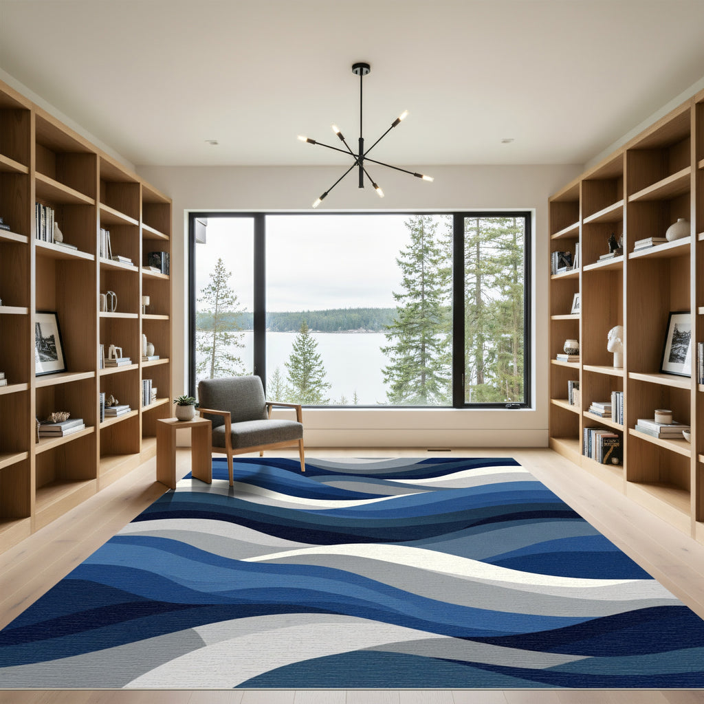 Deep Blue Wave Landscape Abstract Rug