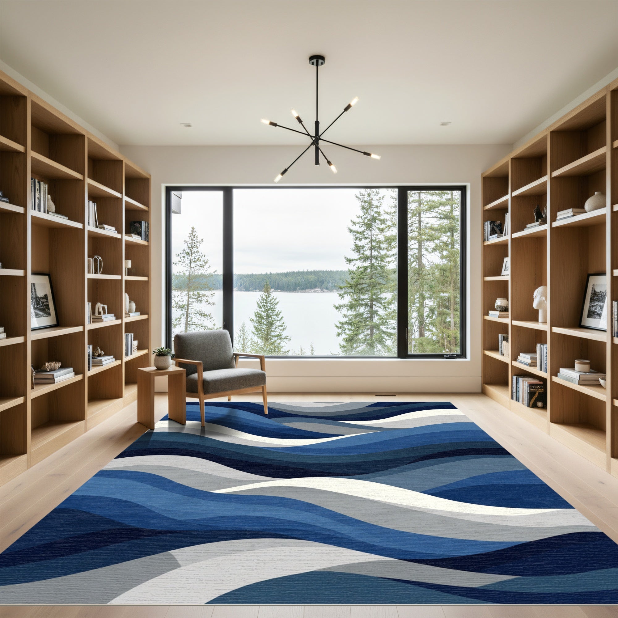 Deep Blue Wave Landscape Abstract Rug