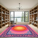 Pink Sunset Concentric Circles Border Rug