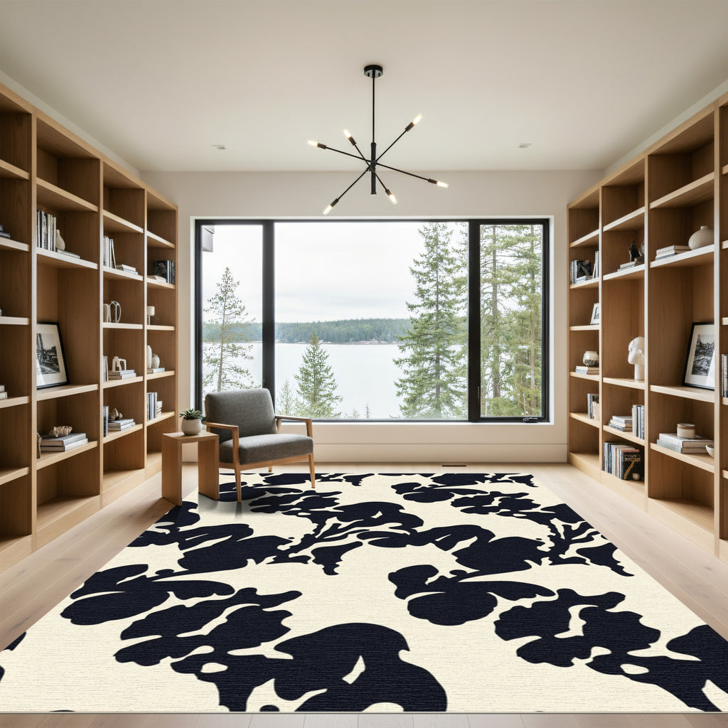 Bold Navy Botanical Floral Composition Rug