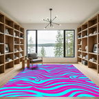 Vibrant Pink Blue Wavy Stripes Rug