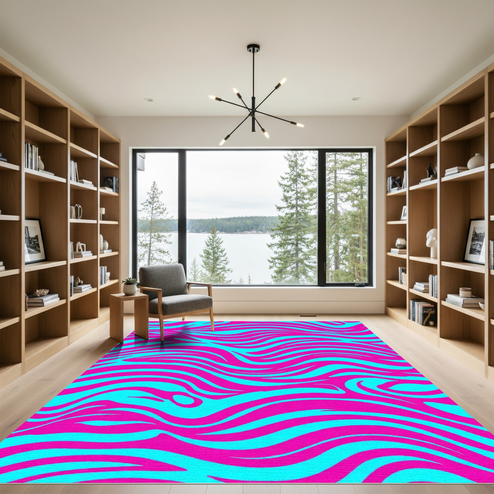 Vibrant Pink Blue Wavy Stripes Rug