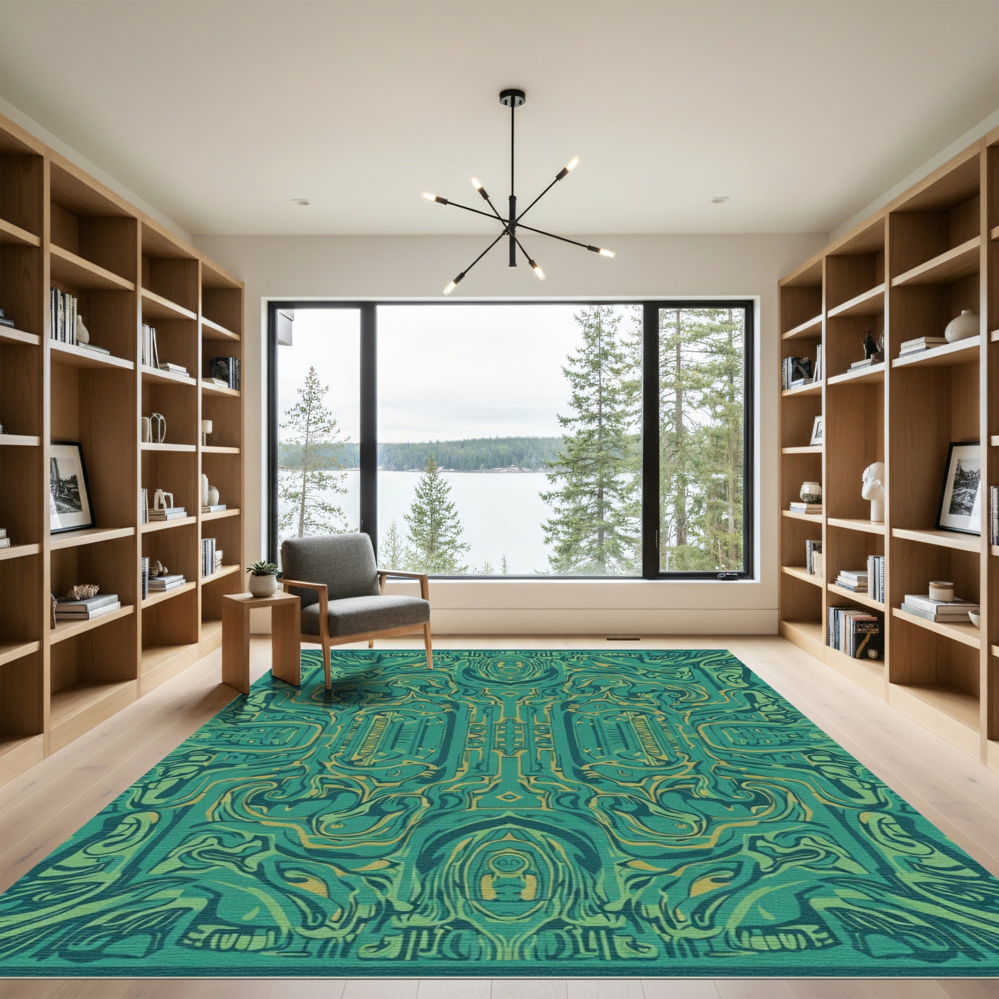 Abstract Emerald and Gold Flow Rug