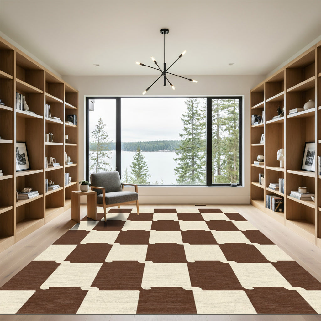 Brown Cream Checkerboard Blocks Rug