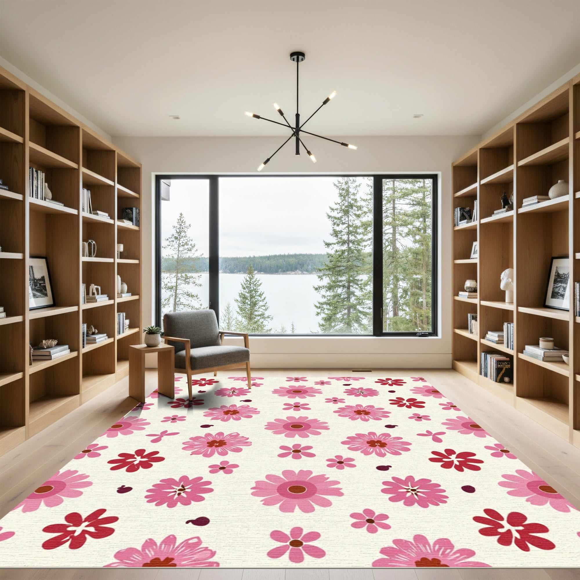 Pink Floral Meadow Garden Rug