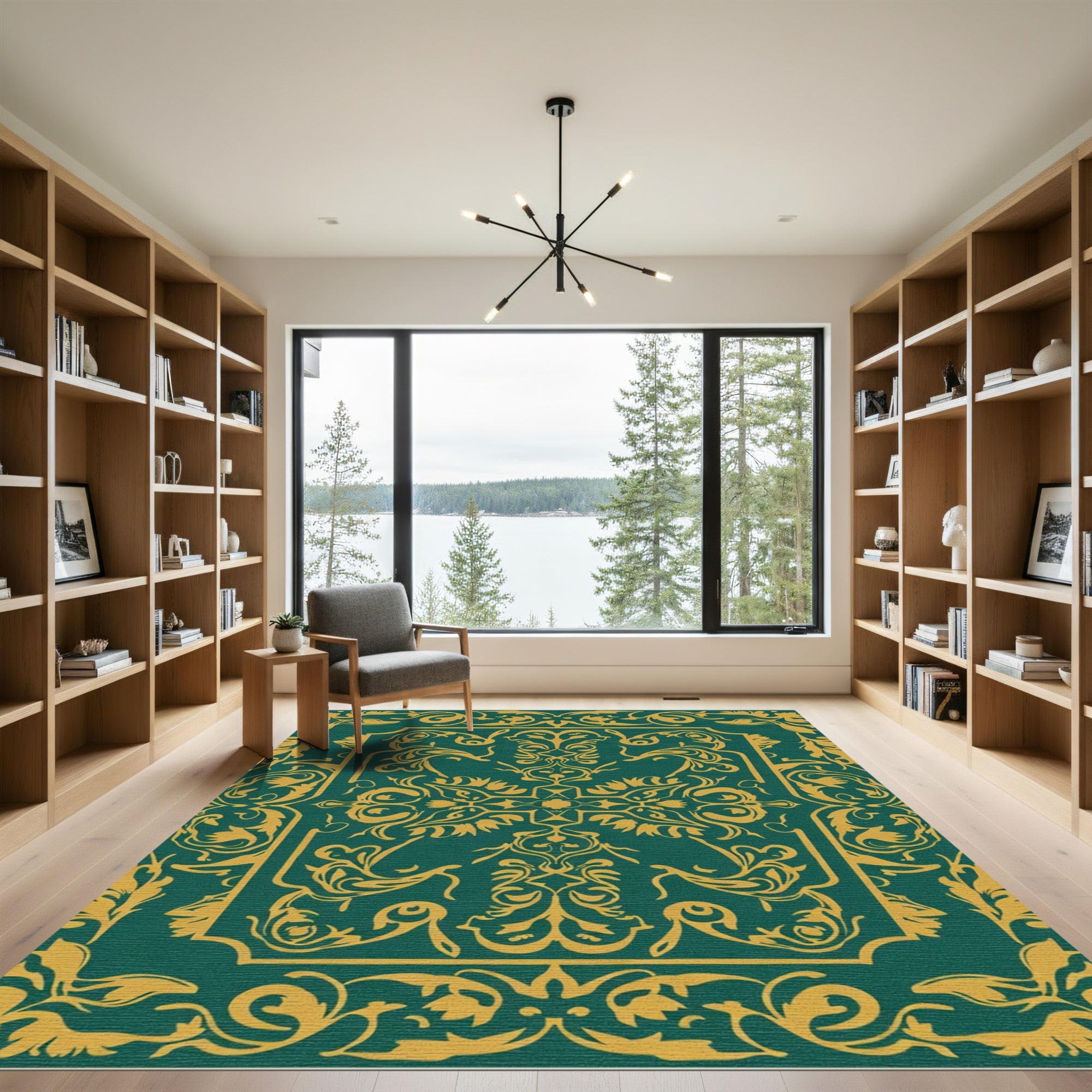 Emerald Gold Ornate Scroll Rug