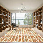 Tan Brown Abstract Square Grid Rug