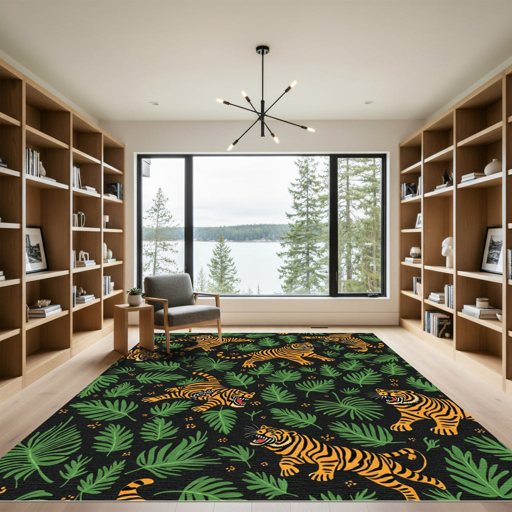 Jungle Tigers Against Green Foliage Rug