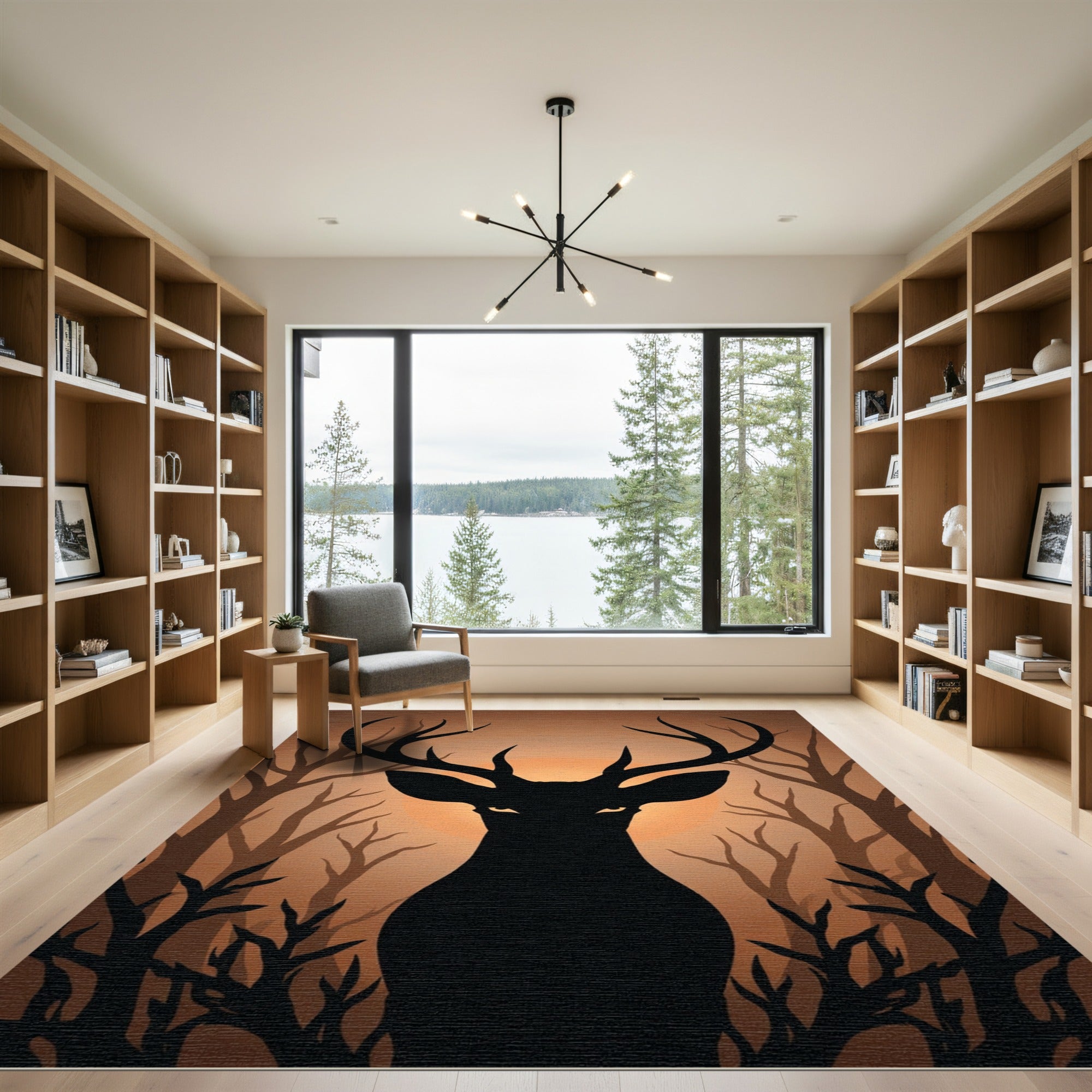 Mysterious Black Stag Forest Glow Rug