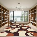 Retro Cream Brown Swirl Shapes Rug