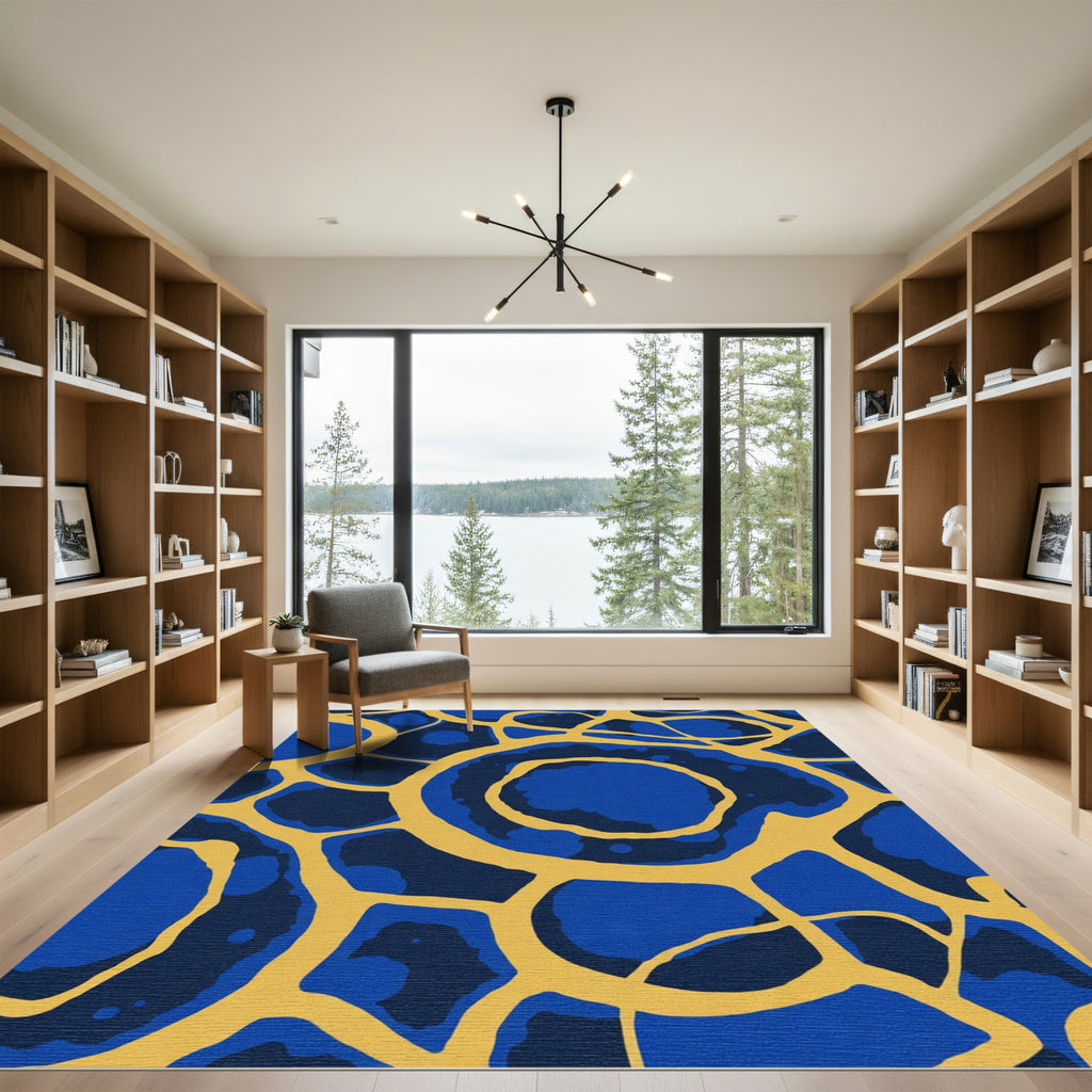 Blue Yellow Organic Cell Abstraction Rug