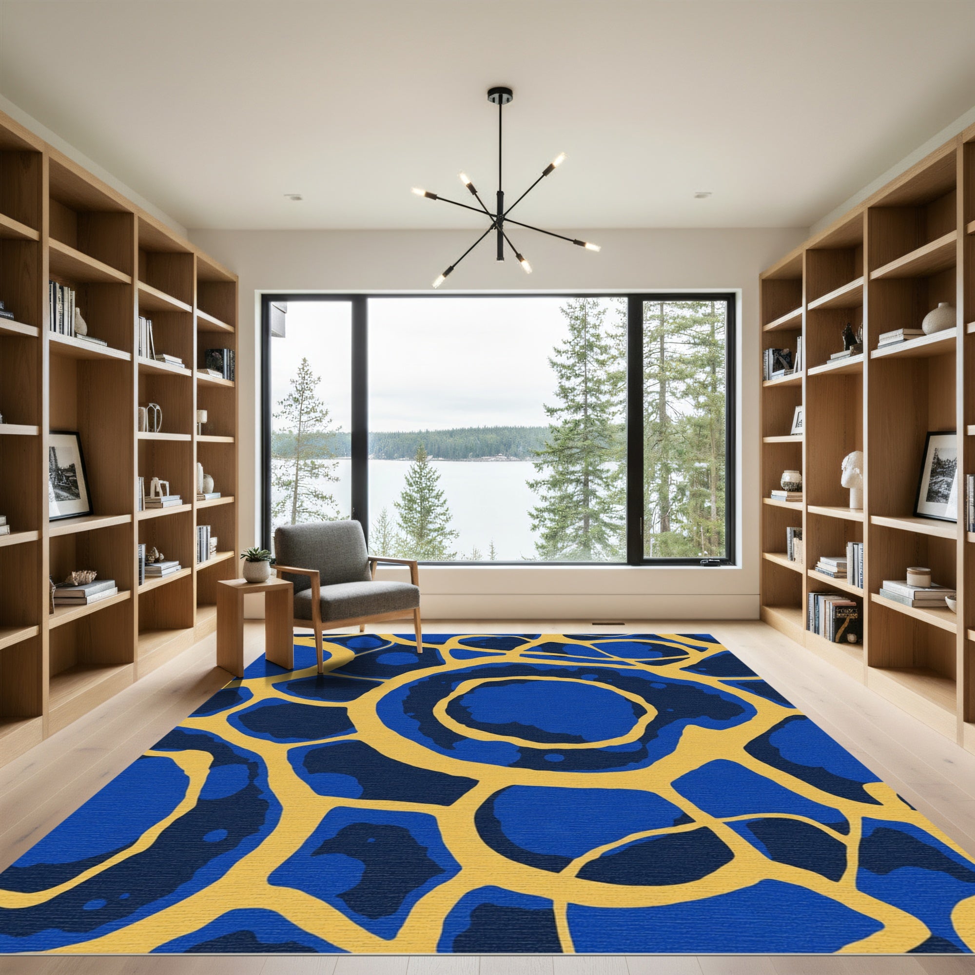 Blue Yellow Organic Cell Abstraction Rug