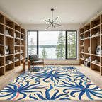 Blue Ivory Floral Swirl Rug