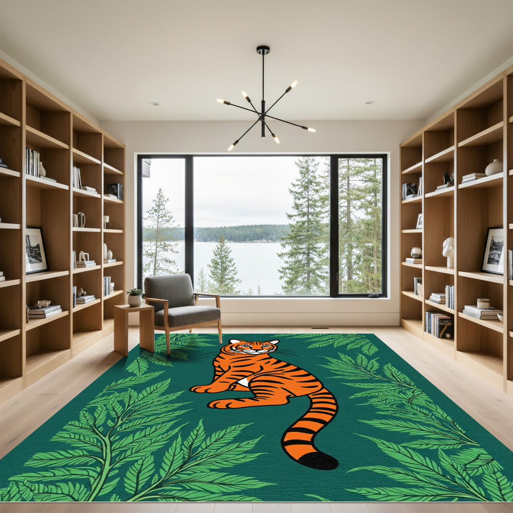 Orange Tiger Among Green Ferns Rug