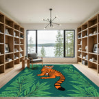 Orange Tiger Among Green Ferns Rug