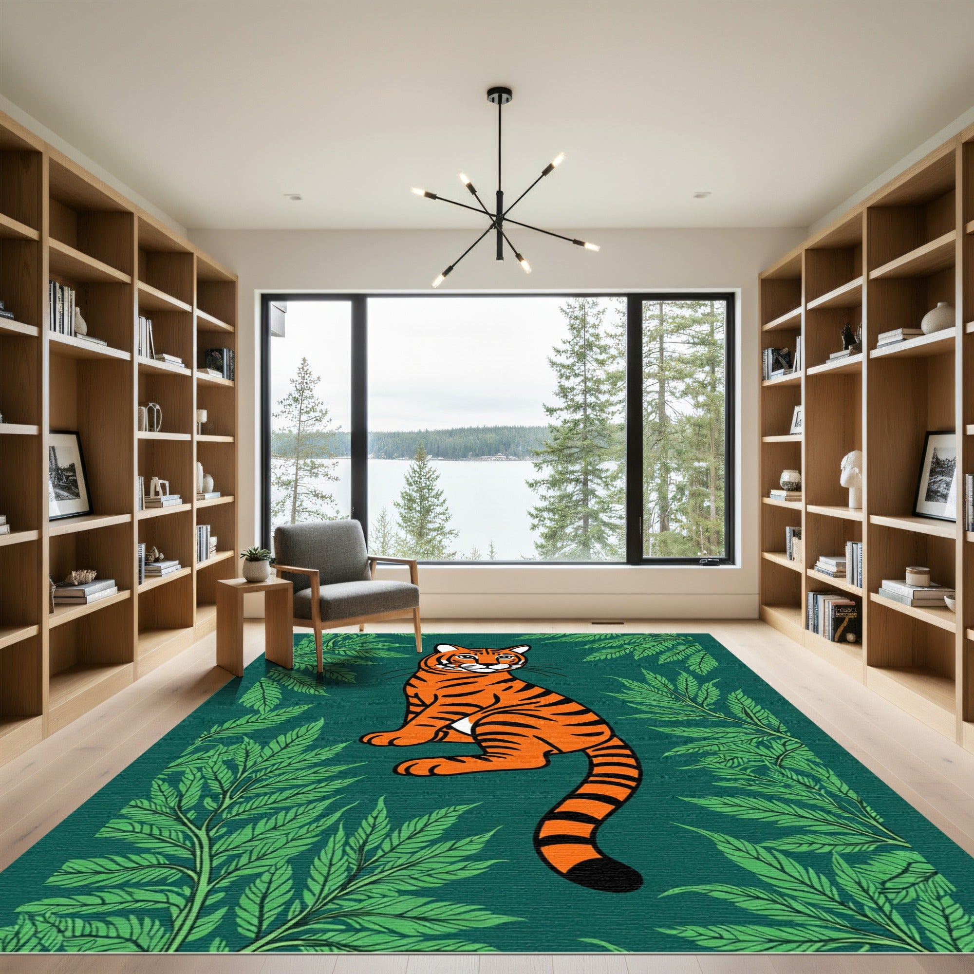 Orange Tiger Among Green Ferns Rug