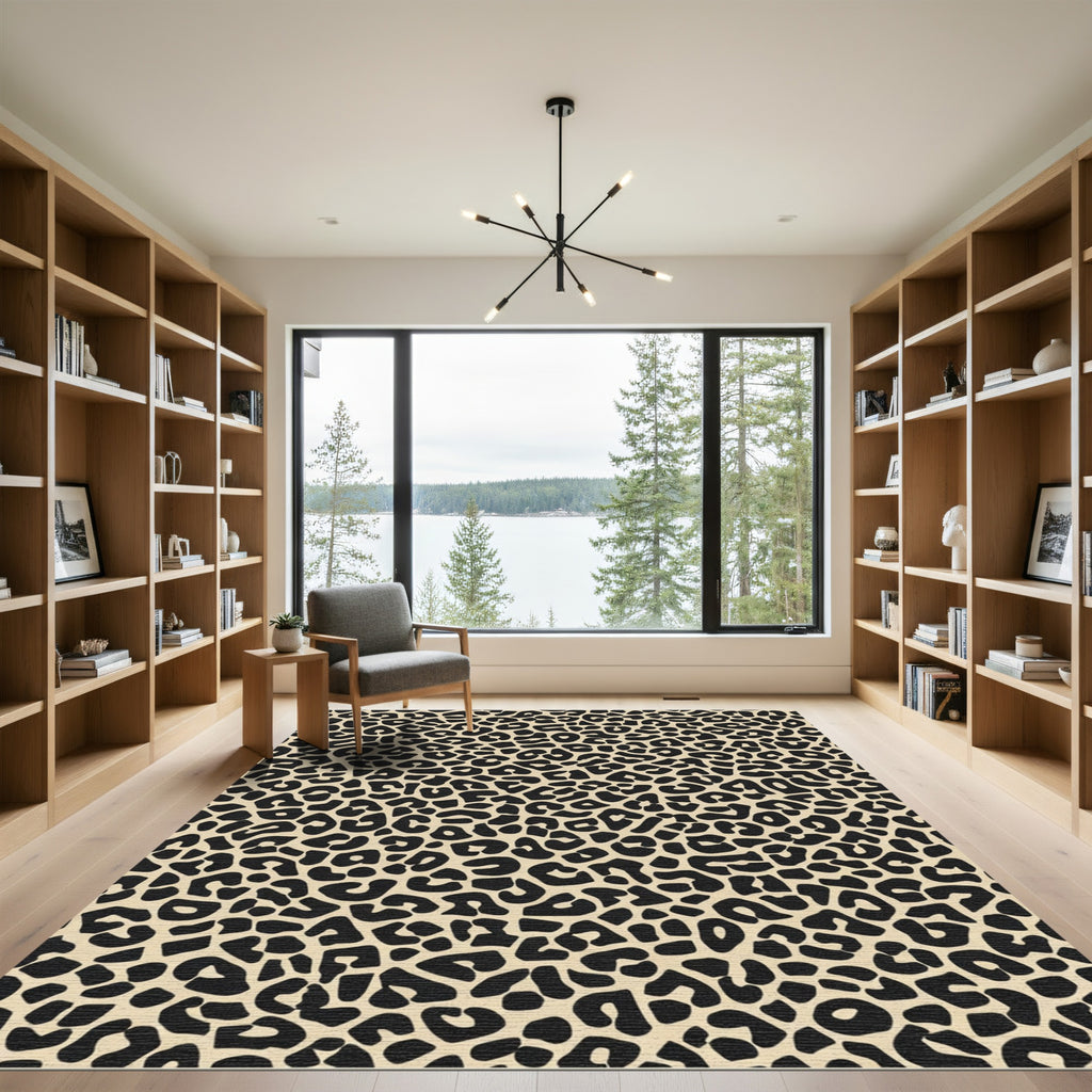 Classic Black Spotted Beige Leopard Rug