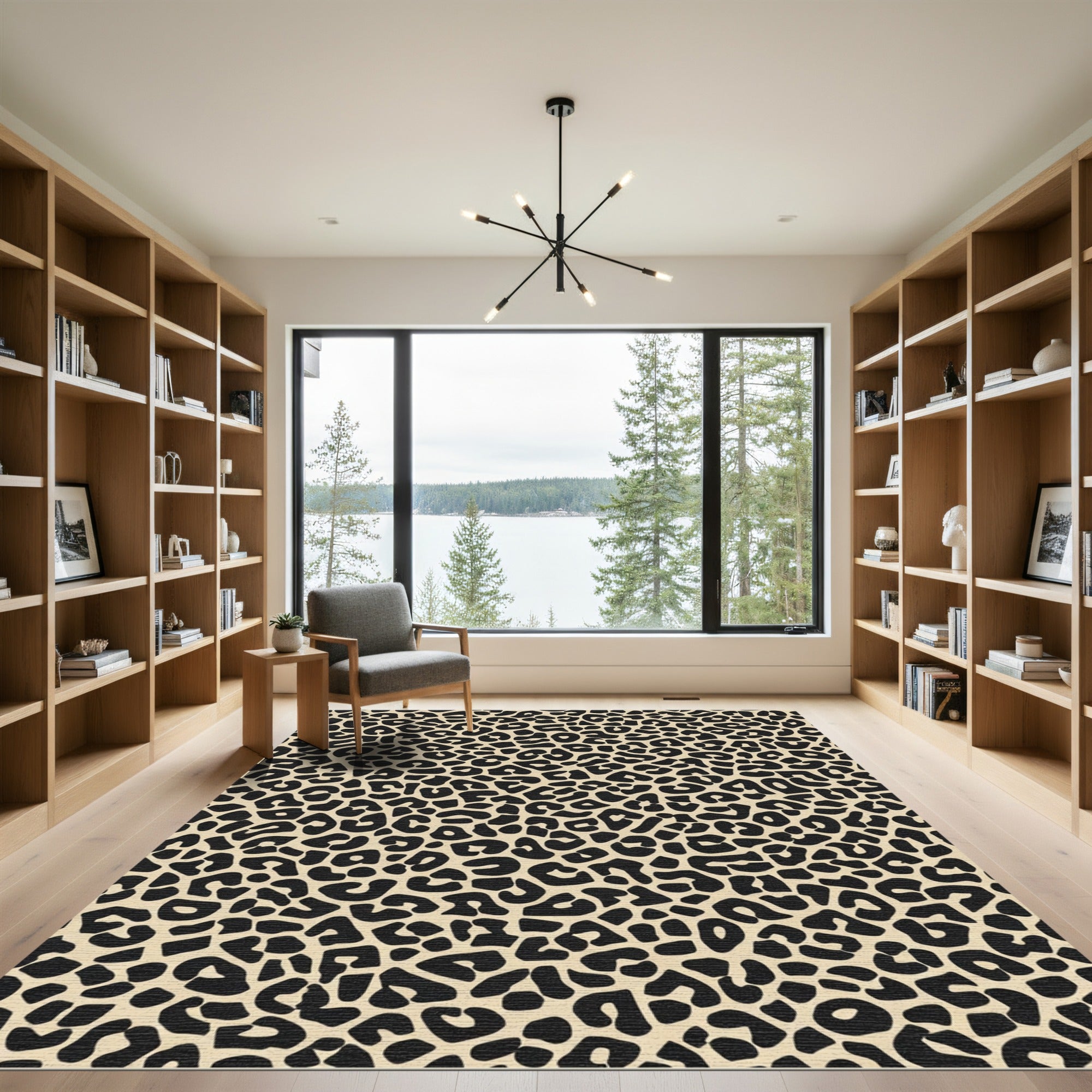 Classic Black Spotted Beige Leopard Rug
