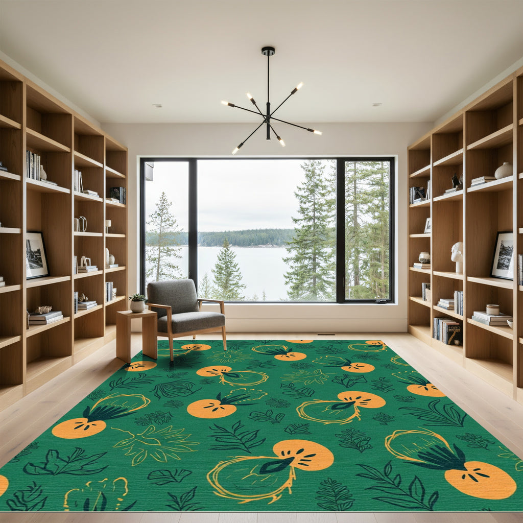 Whimsical Orange Fruit and Leaf Cluster Rug
