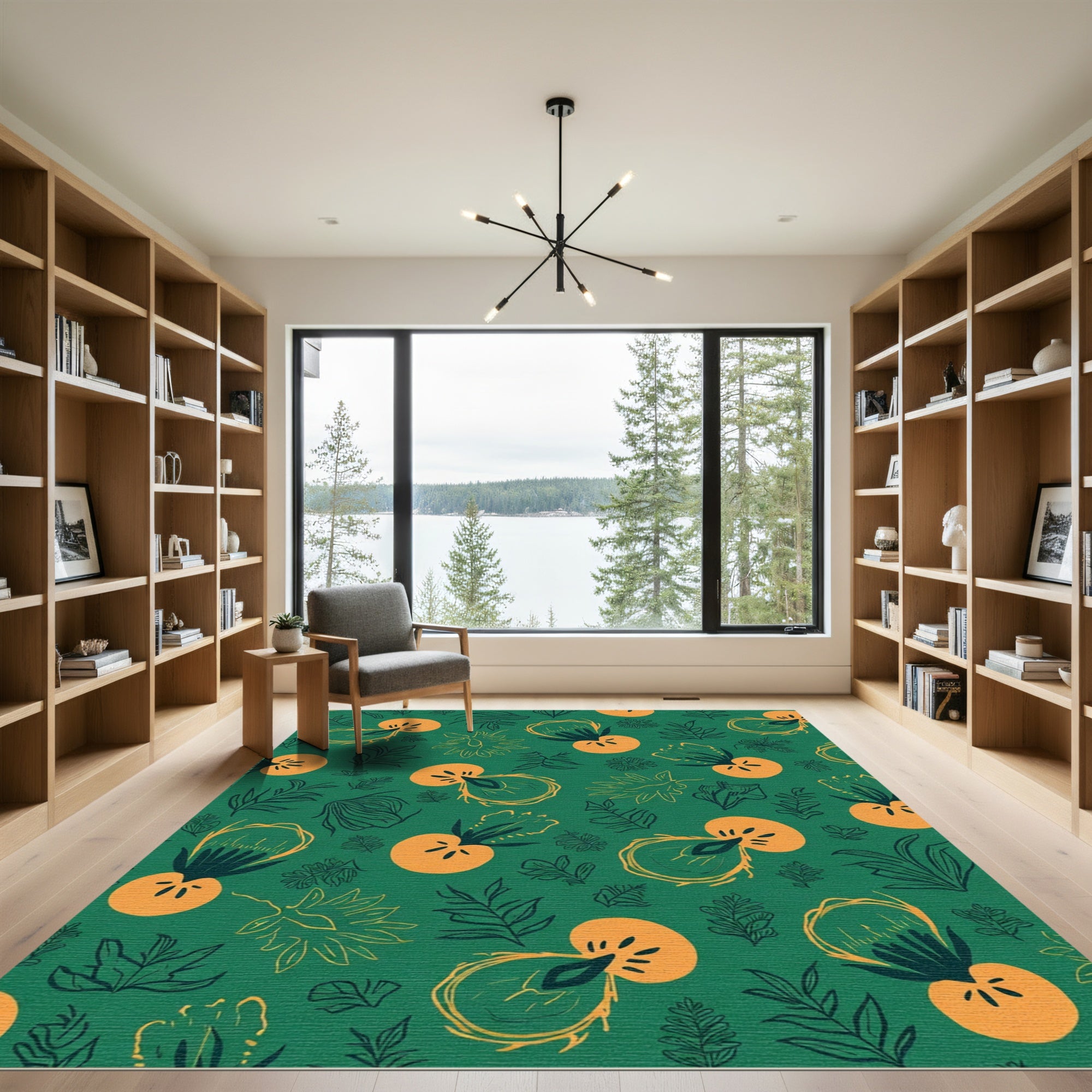 Whimsical Orange Fruit and Leaf Cluster Rug
