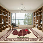 Farmhouse Burgundy Plaid Rooster Folk Art Rug