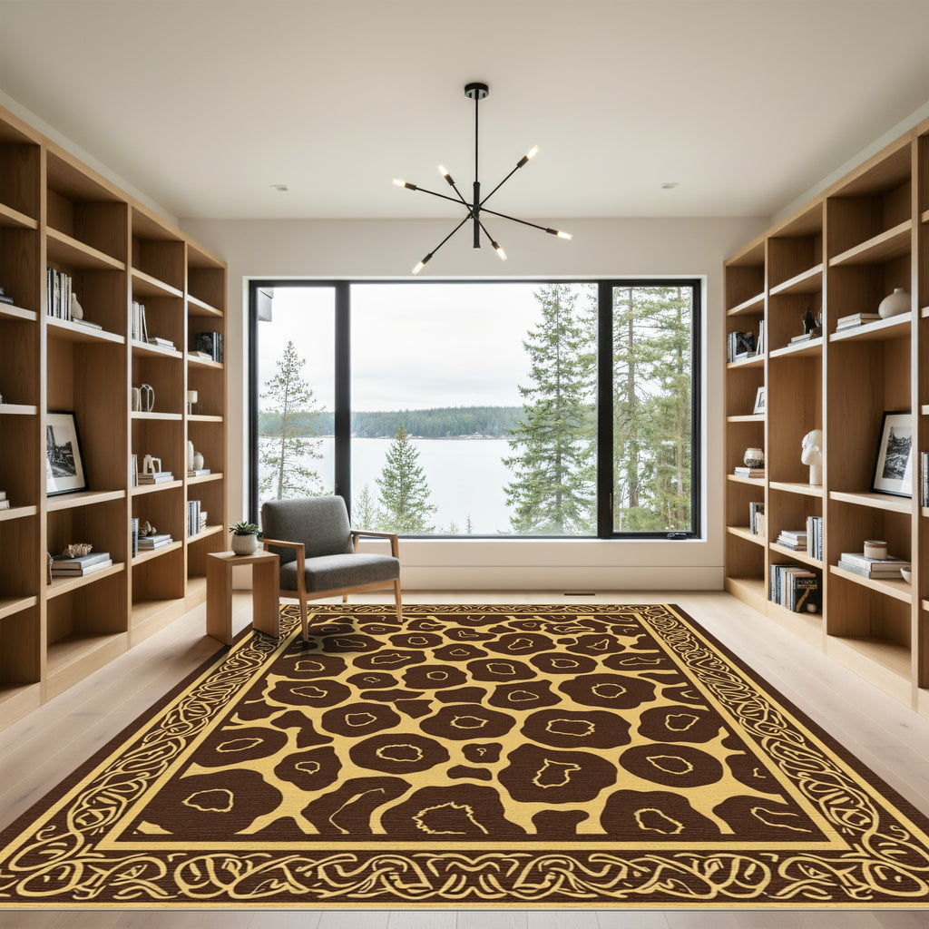 Brown And Gold Giraffe Spot Border Rug
