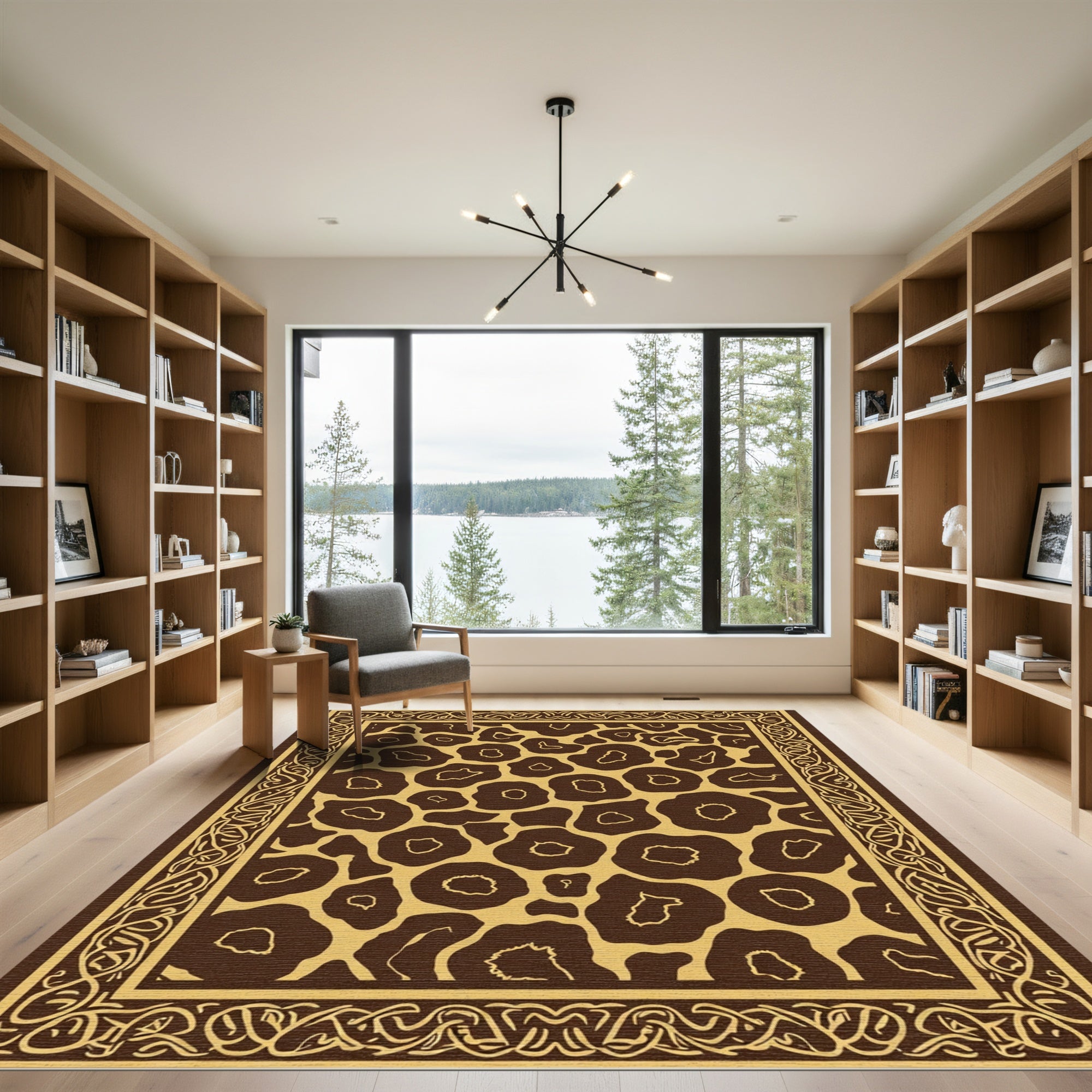 Brown And Gold Giraffe Spot Border Rug