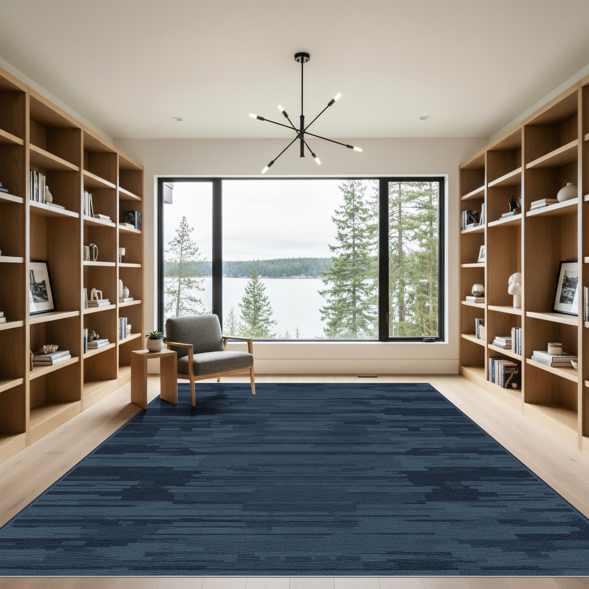 Deep Blue Horizontal Glitch Rug