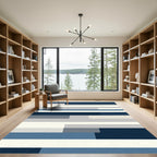 Modern Navy Blue Striped Blanket Rug