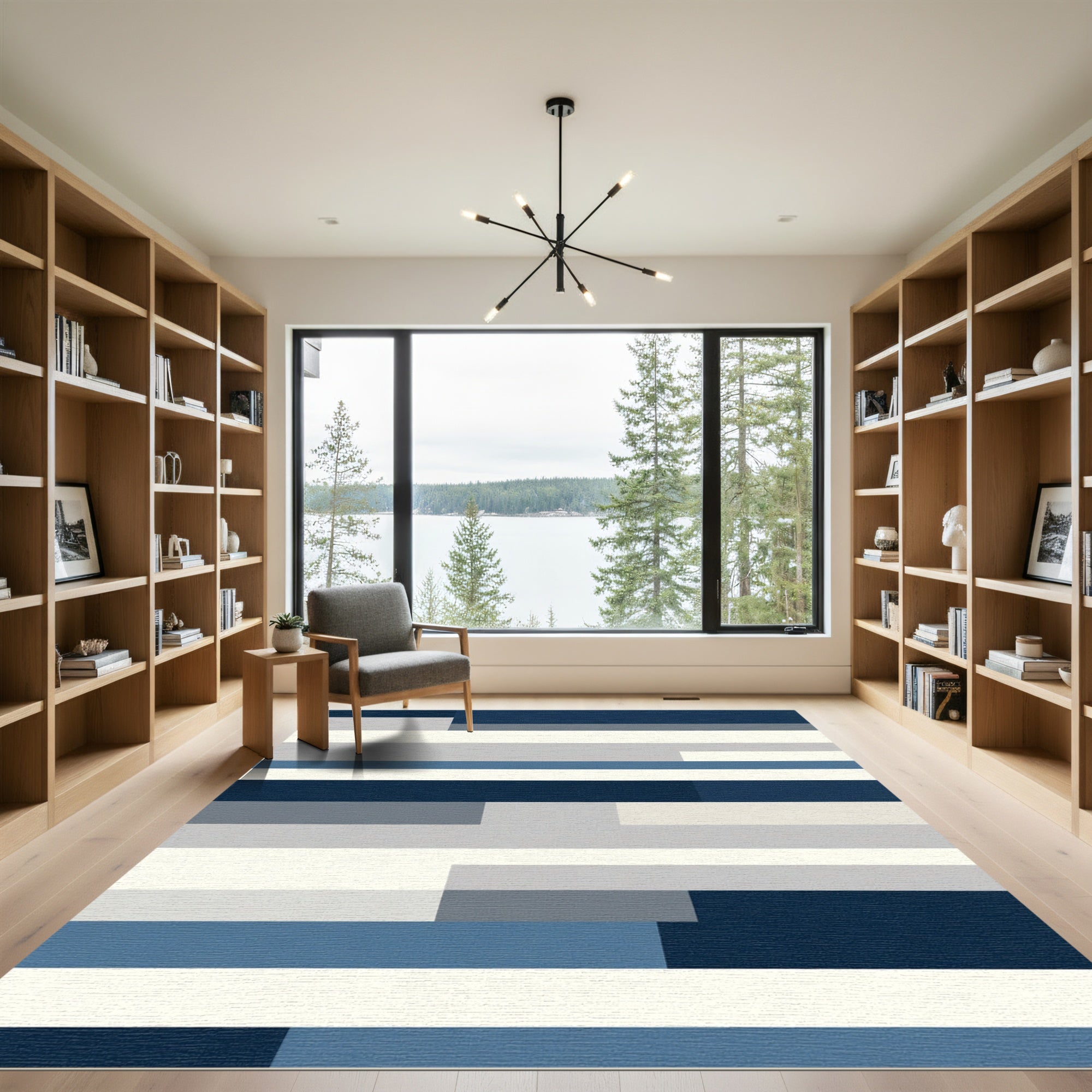 Modern Navy Blue Striped Blanket Rug