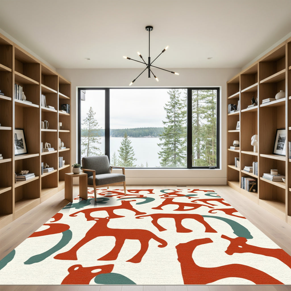 Red Deer Aqua Swirls Contemporary Rug