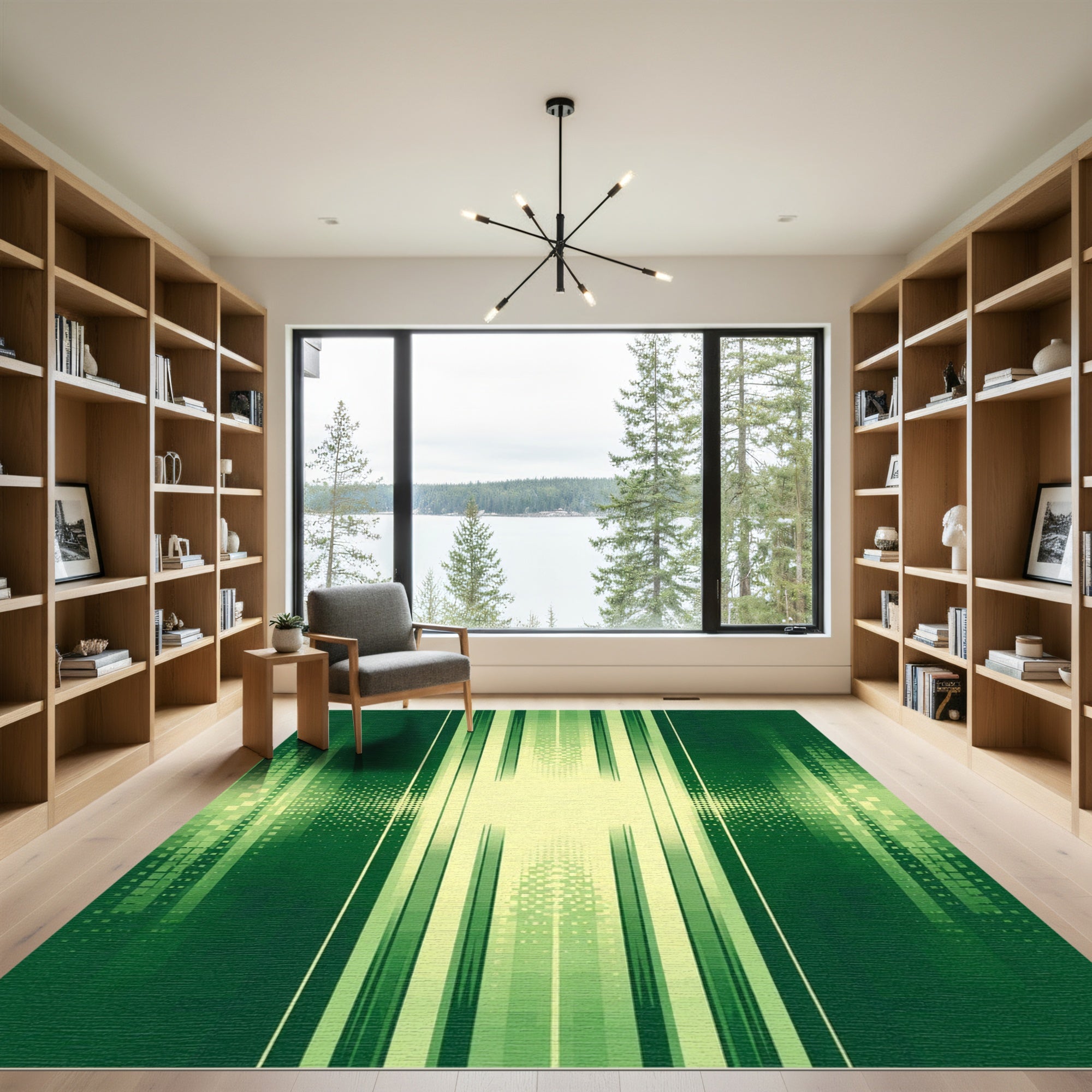 Emerald Green Vertical Stripe Halftone Rug