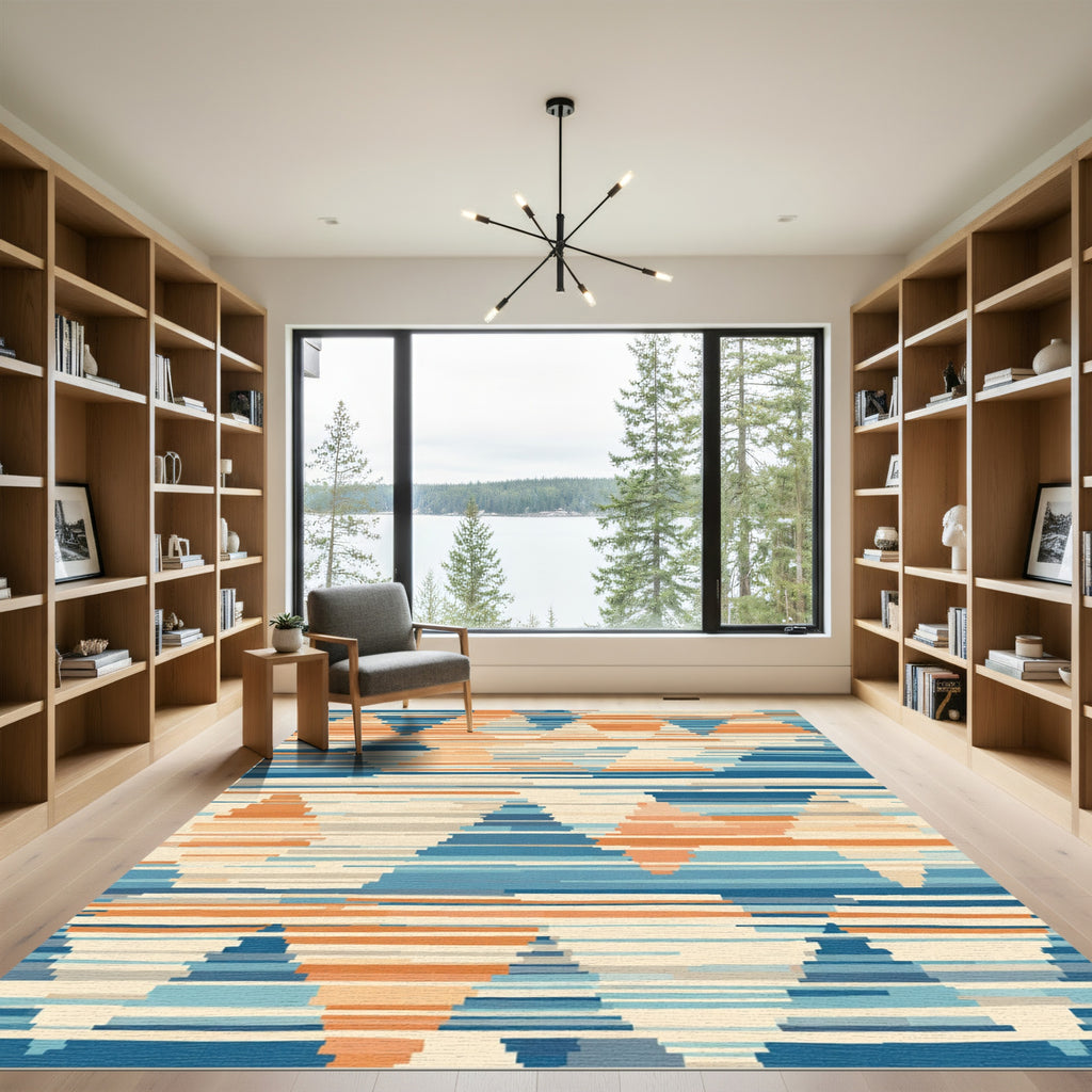 Abstract Chevron Blue Orange Geo Rug