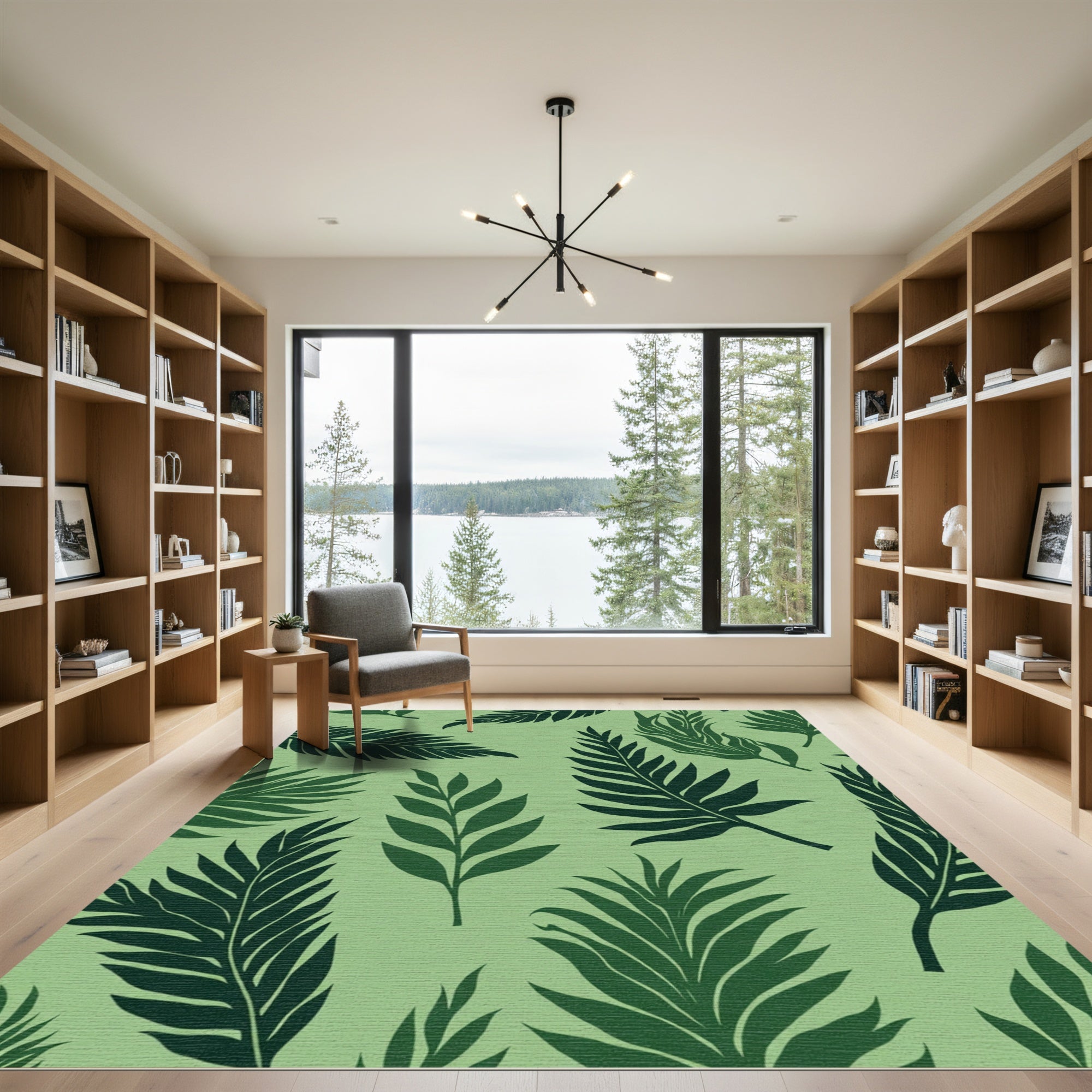 Deep Green Tropical Leaf Medley Rug