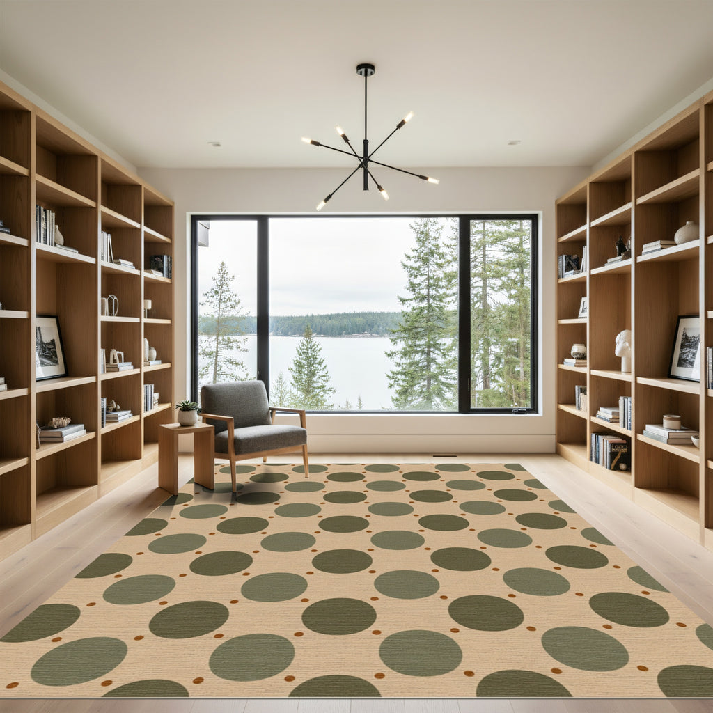 Olive Green Circle Dot Background Rug