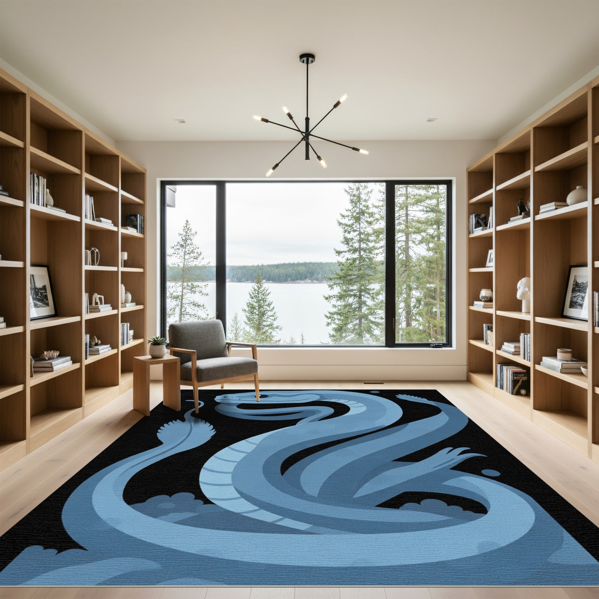 Serpentine Blue Naga Creature Aura Rug
