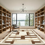 Brown Beige Geometric Rectangular Block Rug