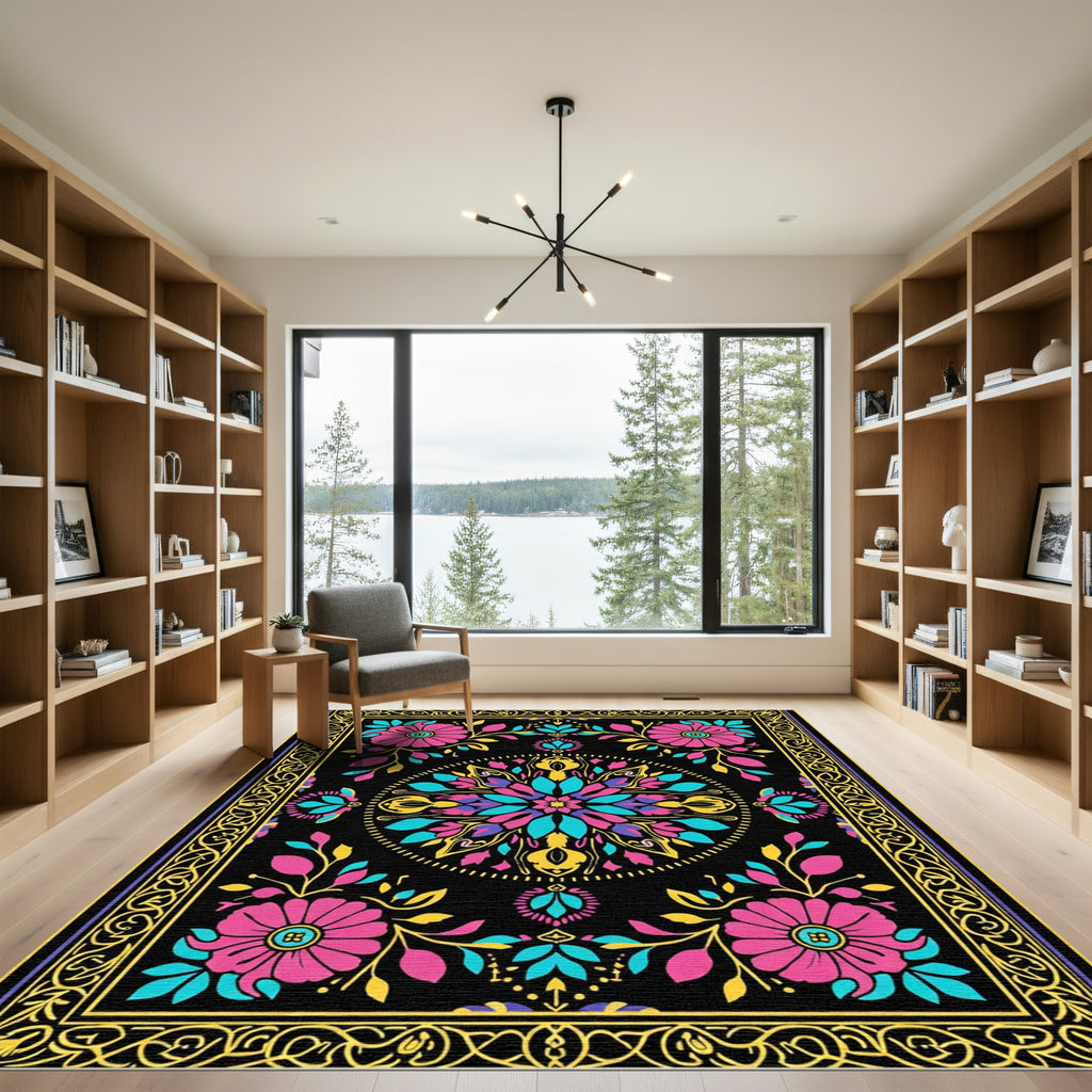 Vivid Magenta Teal Floral Mandala Rug