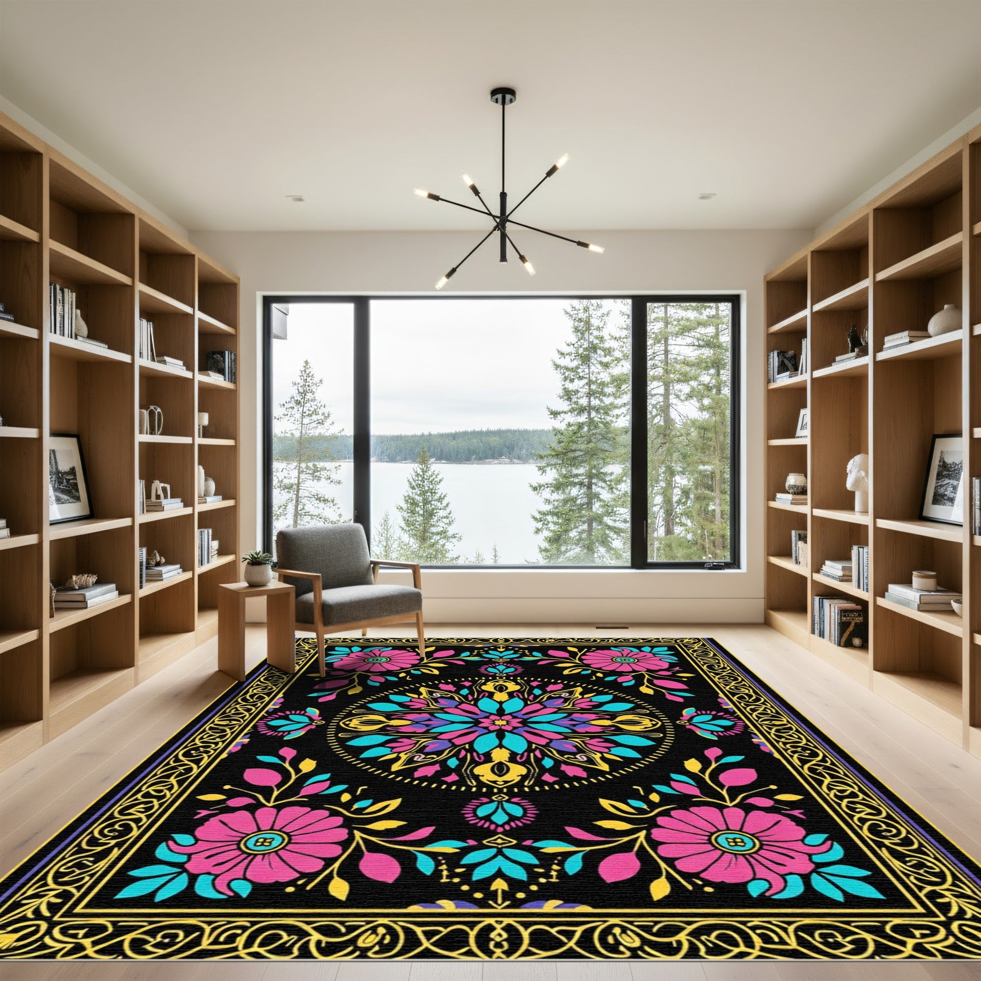 Vivid Magenta Teal Floral Mandala Rug