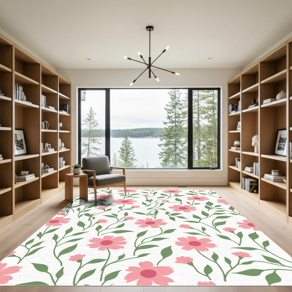 Pink Daisy Floral Vine Composition Rug