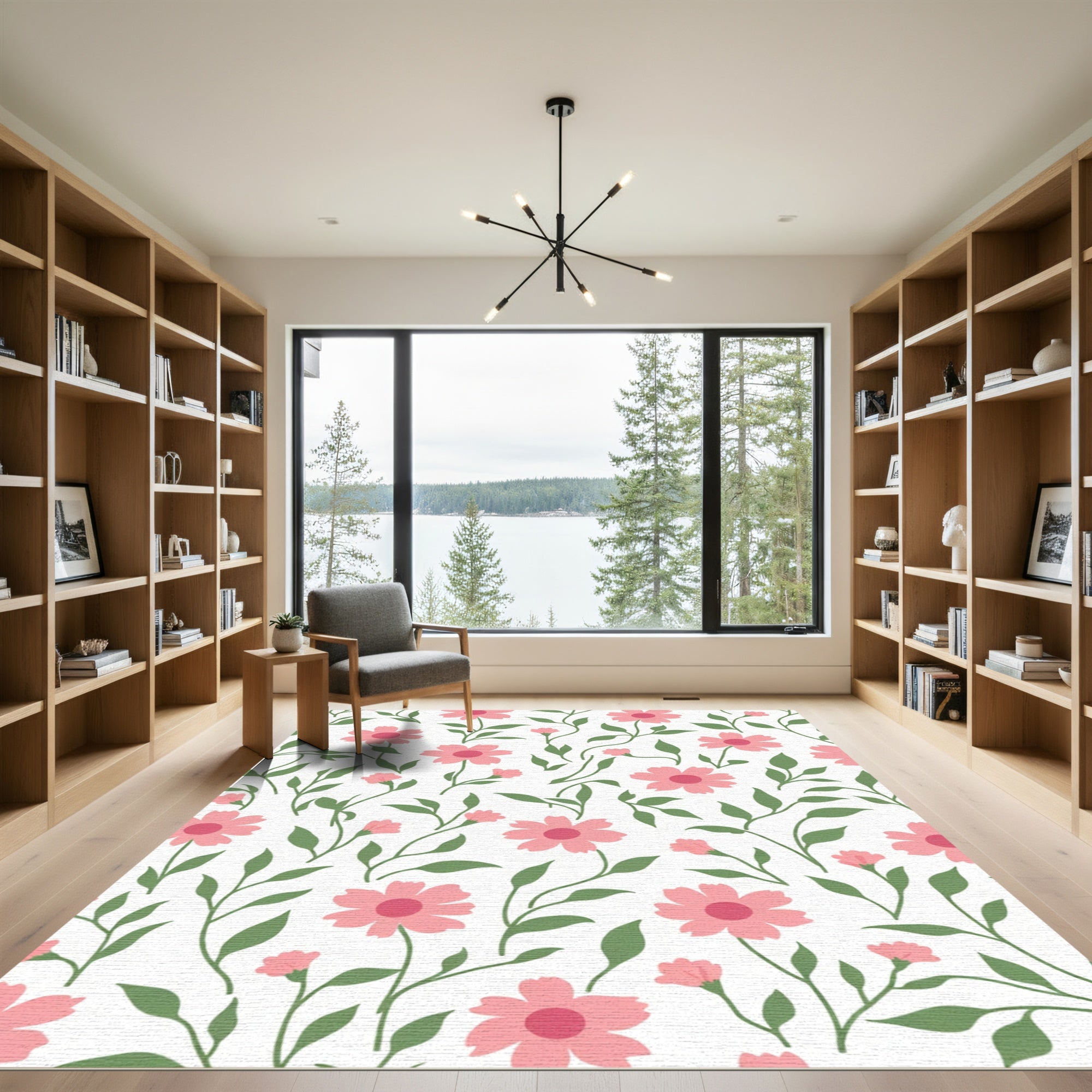 Pink Daisy Floral Vine Composition Rug