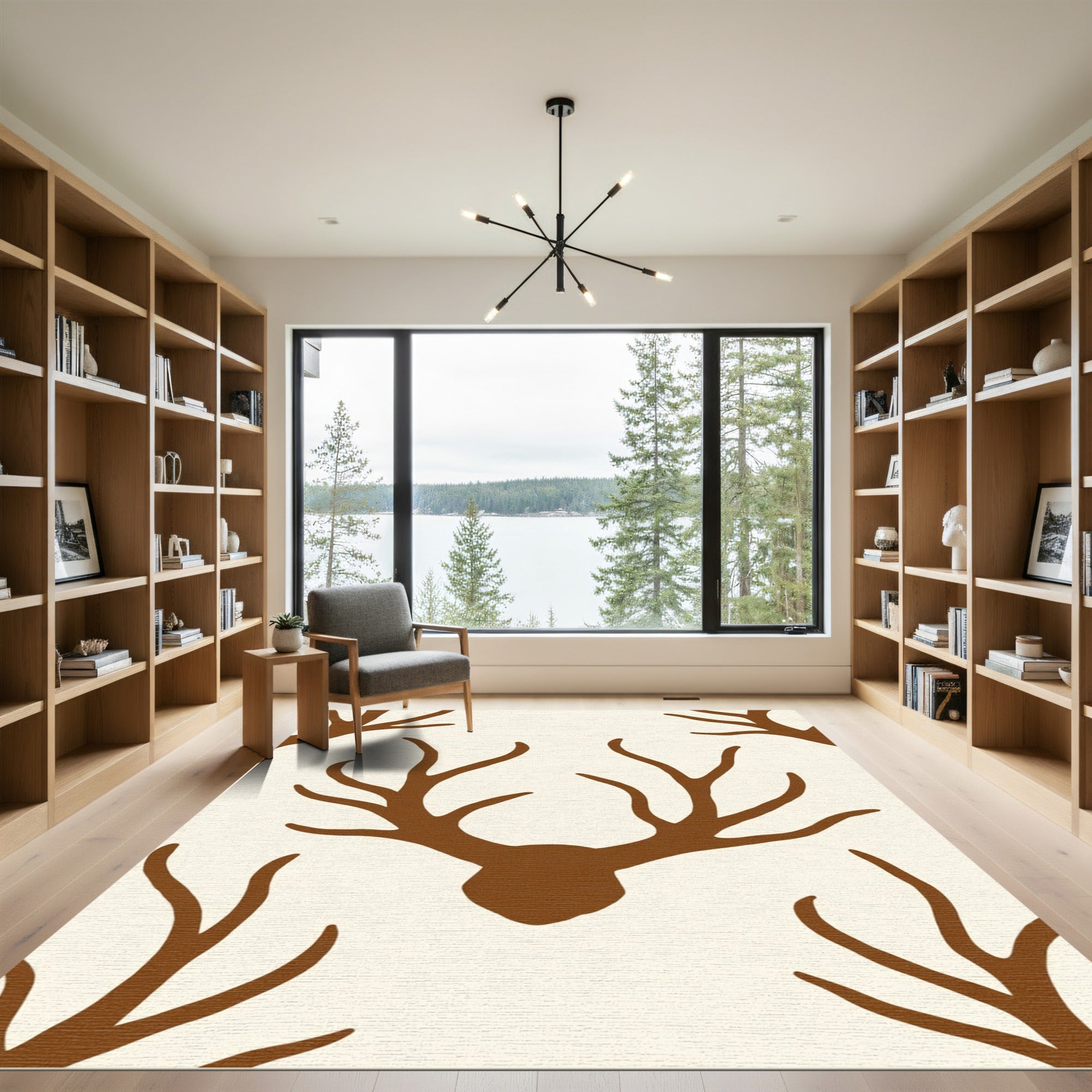 Brown Antler Silhouette Cream Rug