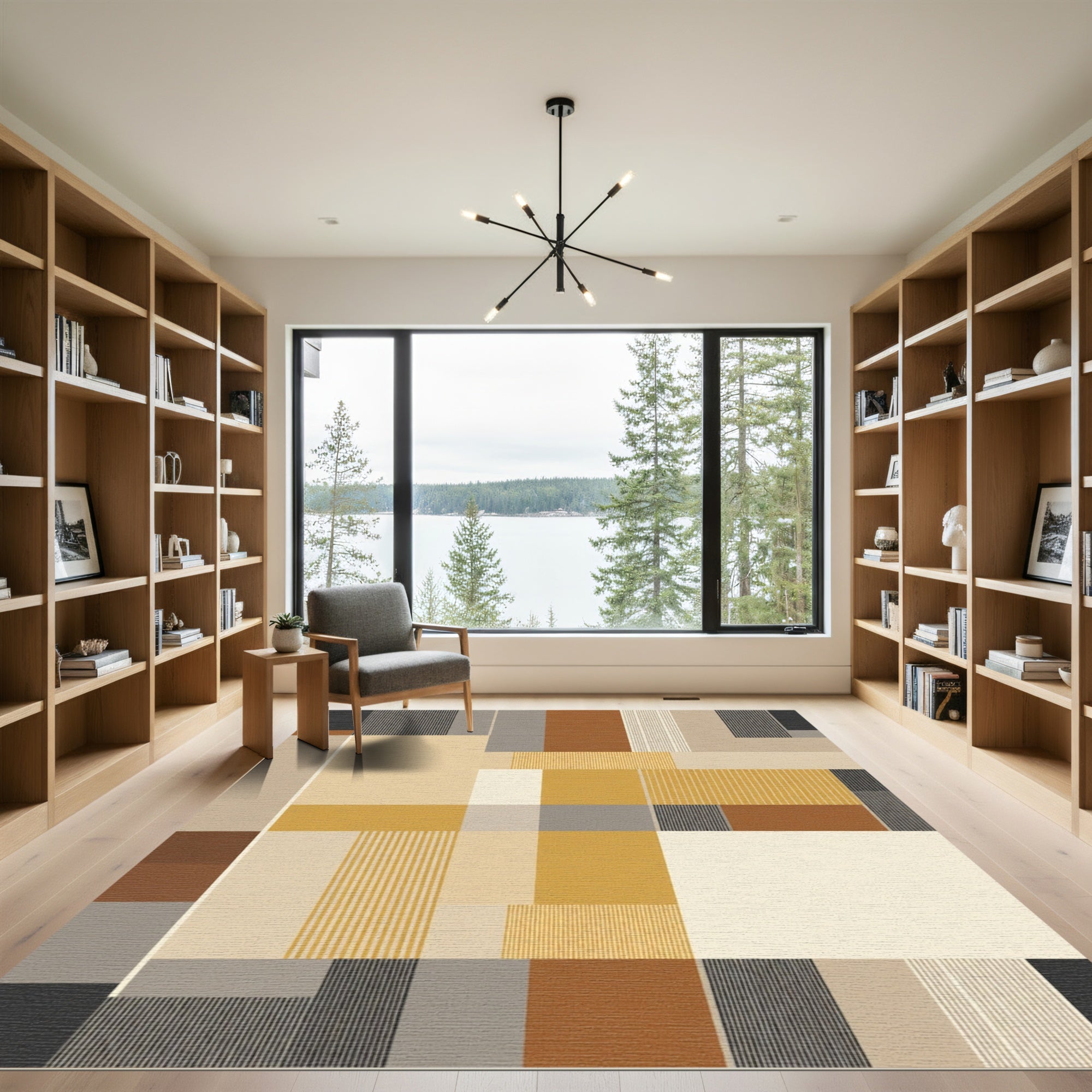 Geometric Blocks Golden Ochre Terracotta Rug